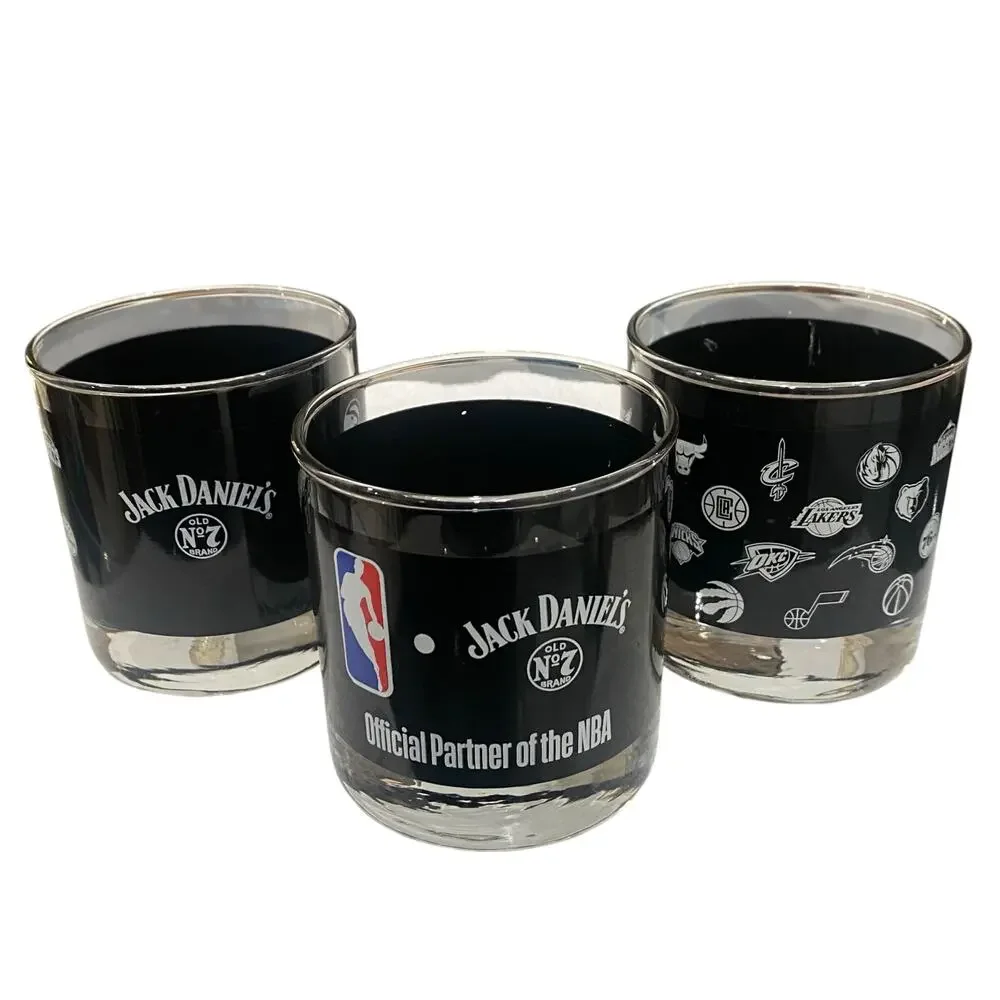 Set of 3 Jack Daniels NBA Lowball Glasses Bourbon Whiskey Rocks Limited Edition